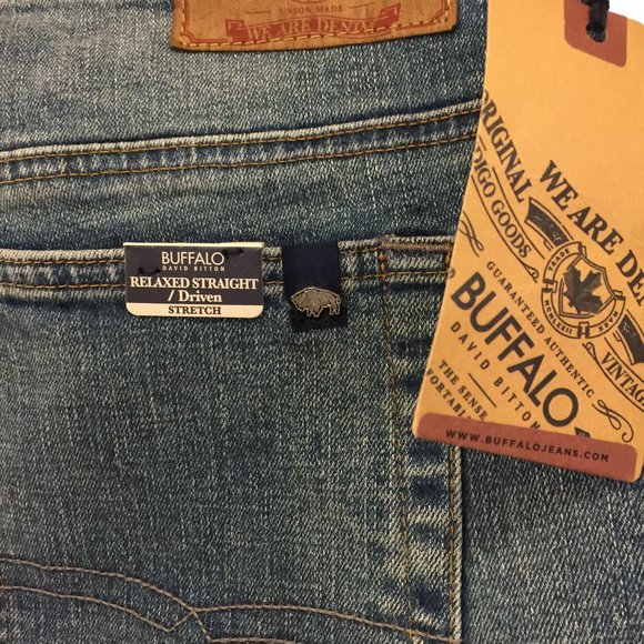 BUFFALO by David Bitton Men's 36/30 Relaxed Straight Stretch Leg Jeans Crinkled - Picture 3 of 6